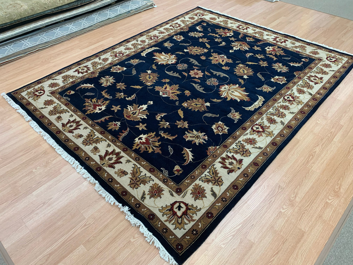 Hand-Knotted Wool Navy Kashan Rug (7'11"x10')