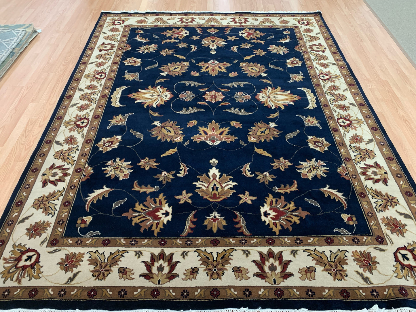 Hand-Knotted Wool Navy Kashan Rug (7'11"x10')