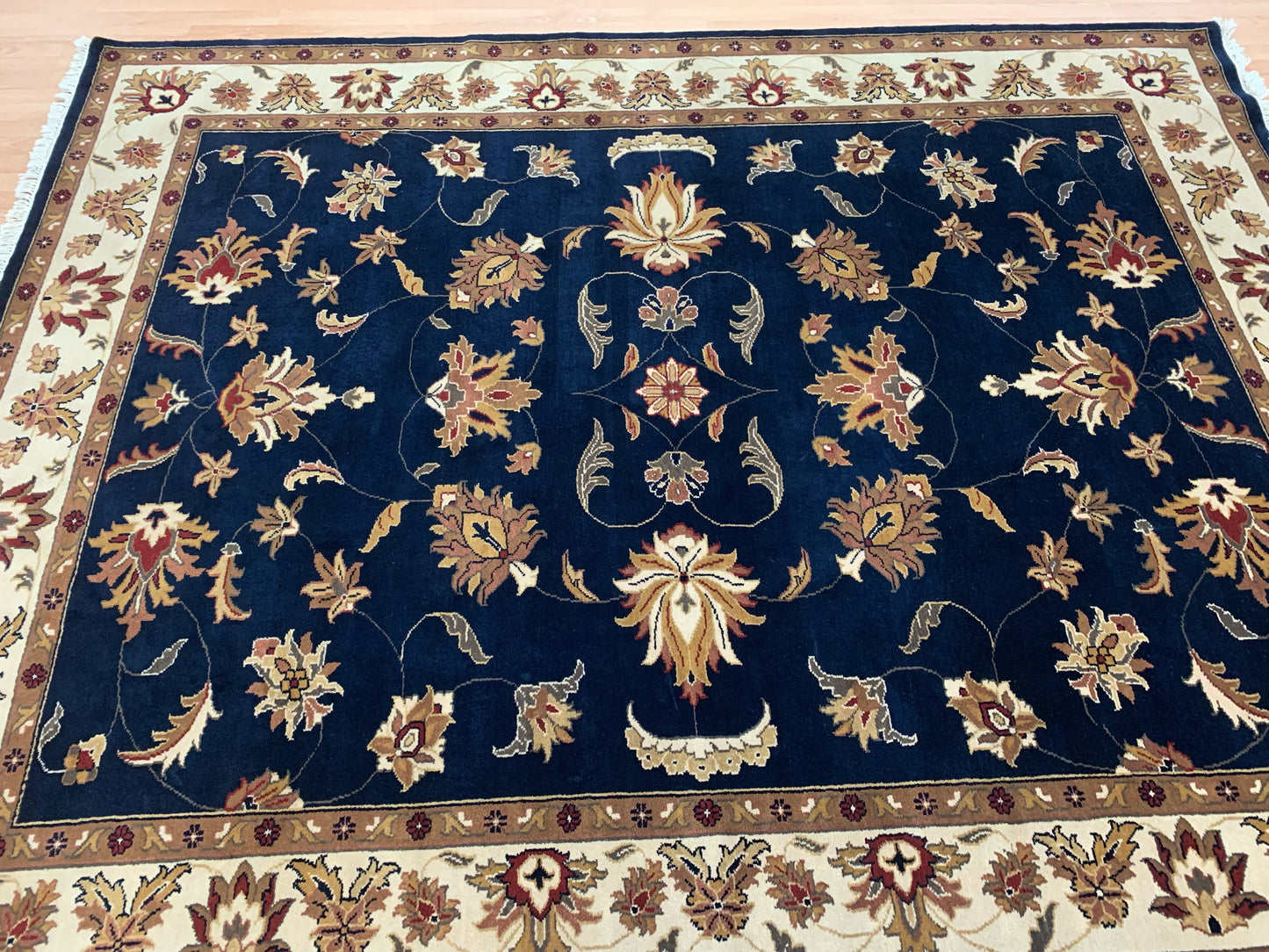 Hand-Knotted Wool Navy Kashan Rug (7'11"x10')