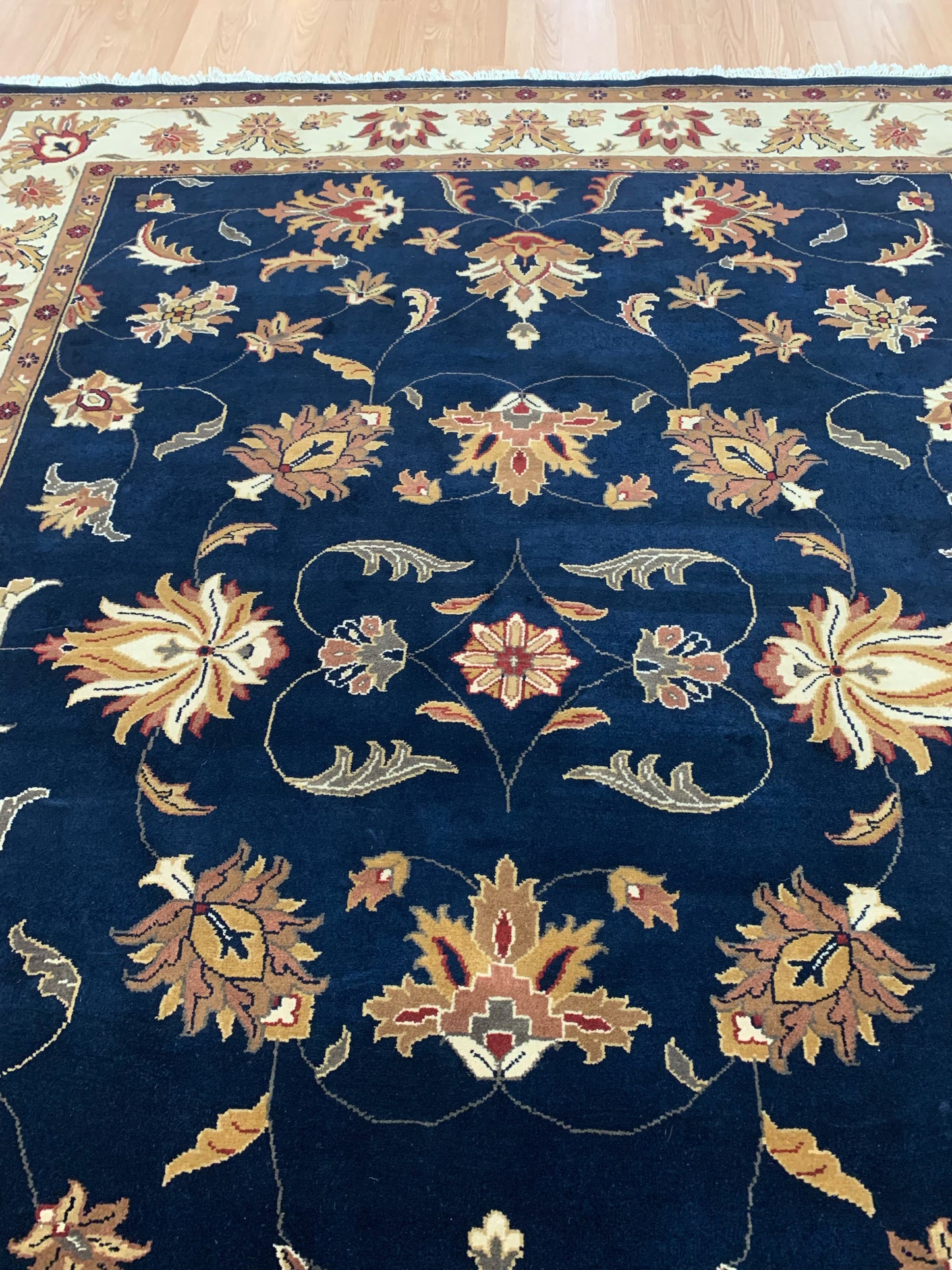 Hand-Knotted Wool Navy Kashan Rug (7'11"x10')